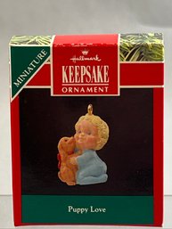 1990 Hallmark Keepsake Miniature Ornament Titled 'Puppy Love