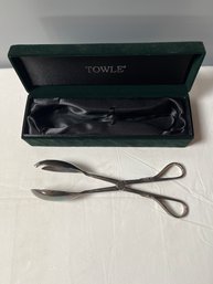 Towel Silver Plate Salad Tongs.
