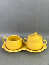 Fiesta Yellow Creamer And Sugar Bowl With Tray
