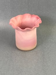 Antique Burmese Victorian Satin Art Glass Toothpick Holder With Ruffled Rim