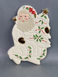 Lenox Holiday Santa Trivet, Holly & Berries, Cream Color And Gold Trim