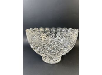 Footed Lead Crystal Bowl Diamond Pattern Sawtooth Rim.