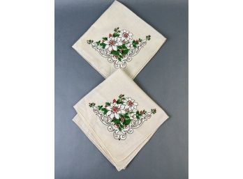 2 Christmas Themed Linen Napkins.