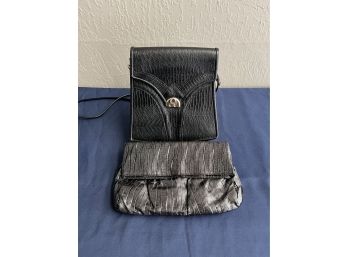 Two Vintage Purses One Leather One Fabric
