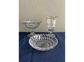 Three Pieces Of Pressed Glass