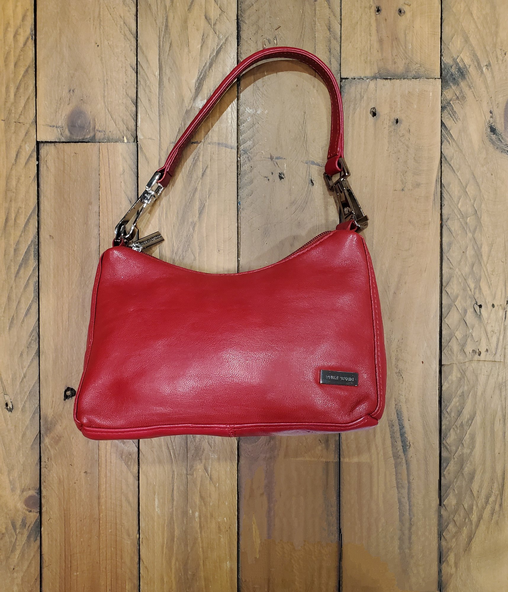 Wilsons Leather Pelle Studio Red Pebbled Leather Backpack Square 103419 SIZE: one size PRICE: $45 BRAND / ITEM NAME: Pelle Studio x  main image 3