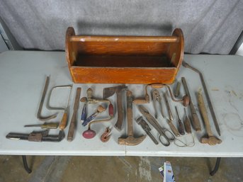 Vintage Hand Tool Lot In Wooden Carrier #1