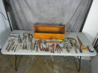 Vintage Hand Tool Lot In Wooden Carrier #2