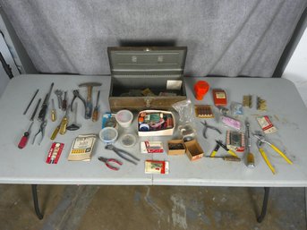 Vintage Hand Tool Lot In Metal Tool Box #2