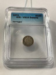 1872 ICG VG10 Details Half Dime