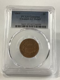 1869 PCGS Genuine Cleaned-AU Detail 2 Cent