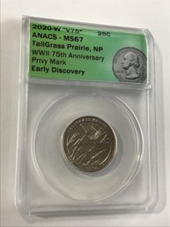 2020-W -v75-ANACS MS67 TallGrass Prairie NP WWII 75th Anniversary Quarter