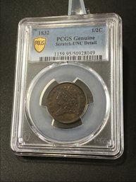 1832 PCGS Genuine-scratch UNC Detail Capped Bust Half Cent