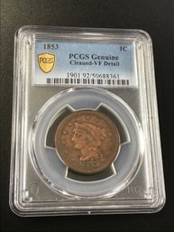 1853 PCGS Genuine Cleaned-VF Detail Large Cent