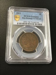 1851 PCGS Genuine-rim Damage VF Detail Large Cent