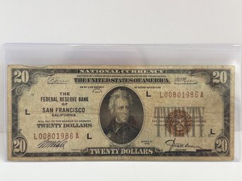 1929 San Francisco Federal Reserve $20 Banknote