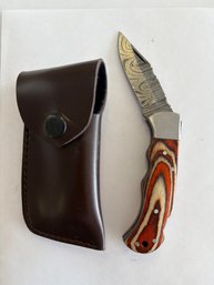 NEW Damascus Folding Knife W Sheath
