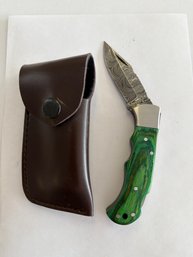 NEW Damascus Folding Knife W Sheath