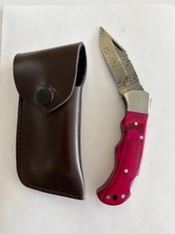 NEW Damascus Folding Knife W Sheath