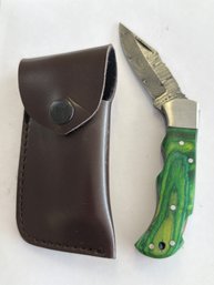 NEW Damascus Folding Knife W Sheath