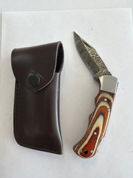 NEW Damascus Folding Knife W Sheath