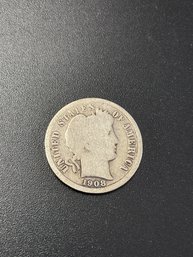 1908 D Barber Dime