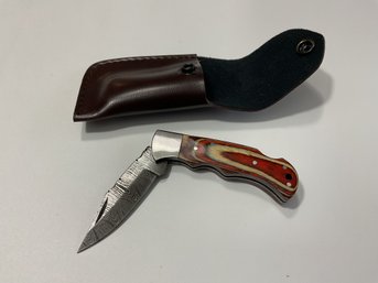 New Damascus Folding Knife With Sheath