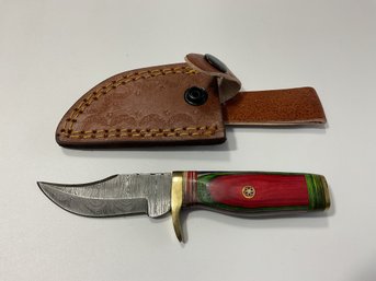 New Damascus 6 Inch Fixed Blade Knife With Sheath