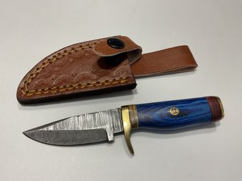 New Damascus 6 Inch Fixed Blade Knife With Sheath