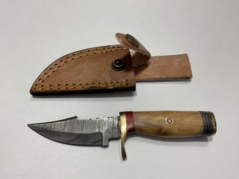 New Damascus 6 Inch Fixed Blade Knife With Sheath