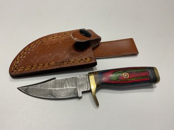 New Damascus 6 Inch Fixed Blade Knife With Sheath