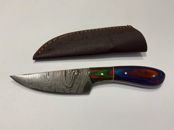 New Damascus 8 Inch Fixed Blade Knife With Sheath