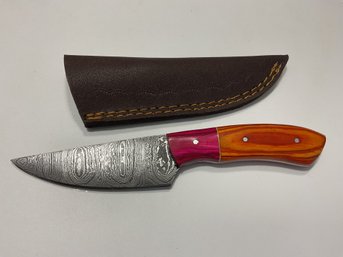 New Damascus 8 Inch Fixed Blade Knife With Sheath