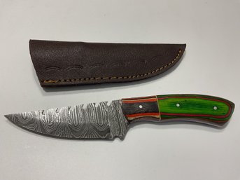 New Damascus 8 Inch Fixed Blade Knife With Sheath