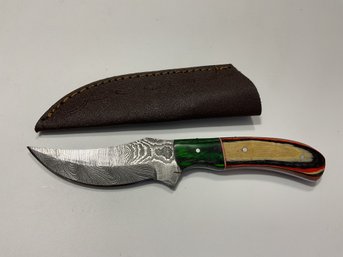 New Damascus 8 Inch Fixed Blade Knife With Sheath