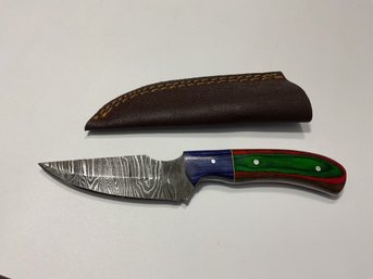 New Damascus 8 Inch Fixed Blade Knife With Sheath