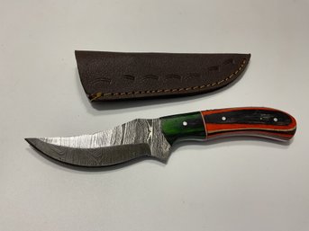 New Damascus 8 Inch Fixed Blade Knife With Sheath