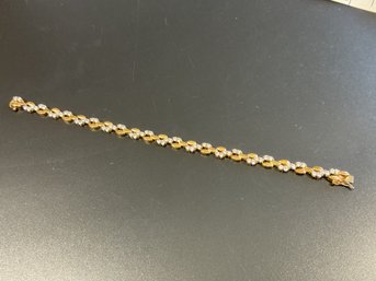 Sterling Silver Gold Colored Bracelet W/ Clear Stones