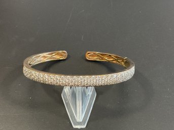 Sterling Silver Cuff Bracelet W/ Clear Stones