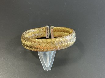 Sterling Silver Cuff Bracelet W/ Clear Stones