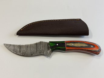 New Damascus 8 Inch Fixed Blade Knife W/ Sheath
