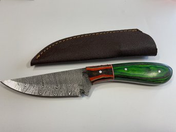 New Damascus 8 Inch Fixed Blade Knife W/ Sheath
