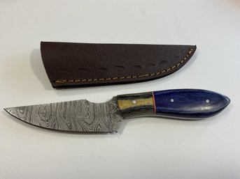 New Damascus 8 Inch Fixed Blade Knife W/ Sheath