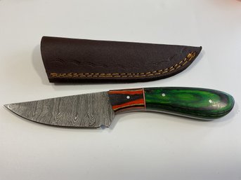 New Damascus 8 Inch Fixed Blade Knife W/ Sheath