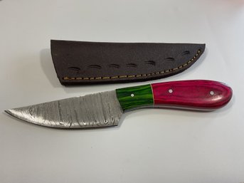 New Damascus 8 Inch Fixed Blade Knife W/ Sheath