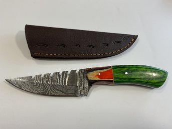 New Damascus 8 Inch Fixed Blade Knife W/ Sheath
