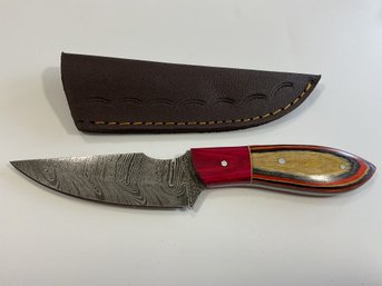New Damascus 8 Inch Fixed Blade Knife W/ Sheath
