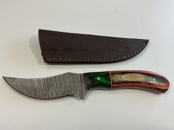 New Damascus 8 Inch Fixed Blade Knife W/ Sheath