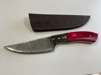 New Damascus 8 Inch Fixed Blade Knife W/ Sheath