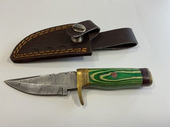 New Damascus 6 Inch Fixed Blade Knife W/ Sheath